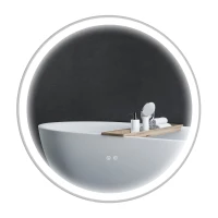 kleankin Miroir rond lumineux LED de salle de bain Ø 80 cm mural avec éclairage 3 couleurs interrupteur tactile 46W blanc argent(m-14)