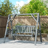 Outsunny Balanço para 2 Pessoas Banco de Balanço de Madeira com Prateleiras Suporte para Bebidas e Correntes Metálicas Cinza(m-5)