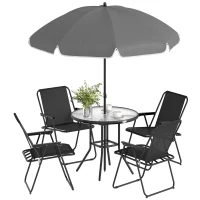 Outsunny 4 Seater Garden Furniture Set, 6 Pieces Garden Table and Chairs with Parasol for Patio, Black(m-10)