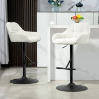 HOMCOM Lot de 2 tabourets de bar chaises de bar hauteur réglable tissu effet lin et base en acier 52,5 x 53 x 86,5-108 cm crème(m-10)