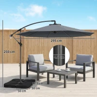 Outsunny 3m Overhanging Parasol, with Base, Weights and Cover - Dark Grey(m-3)
