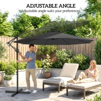 Outsunny 3m Overhanging Cantilever Parasol, with Cross Base - Grey(m-5)