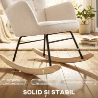 HOMCOM Fotoliu Balansoar Tapițat din Lemn și Oțel pentru Living și Dormitor, 71x98x101 cm, Bej(m-8)