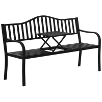 Outsunny Panchina da Giardino 2-3 Posti con Tavolino Sollevabile in Metallo, 150x58.5x90cm, Nero(m-1)