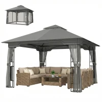 Outsunny 3.3 x 3.3 m Outdoor Garden Gazebo with Post Shelves, UPF50+ Patio Permanent Pavilion with Hook, Dark Grey(m-11)