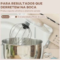 HOMCOM Batedeira Planetária 4,5L 1300W 6 Velocidades Taça de Aço Inoxidável Batedor Gancho Varas Bege(m-7)
