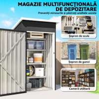Outsunny Magazie de Grădină 0,74m² din Oțel Galvanizat cu Guri de Aerisire, Magazie cu Ușă Blocabilă, Acoperiș Înclinat, Mănuși, Depozitare Unelte, 107,5x91x185 cm, Gri Închis(m-4)