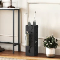 HOMCOM Suport de Umbrele Pătrat din Metal pentru Intrare, Suport Autoportant cu Tavă Detașabilă și 4 Cârlige, pentru Interior și Exterior, 15.5x15.5x49 cm, Negru(m-7)
