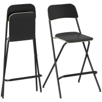 HOMCOM 2 Pcs Folding Bar Stool Chair with Steel Frame and Wooden Effect Seat, Portable Counter Height Kitchen Barstool with Footrest, Modern Foldable Seat for Kitchen, Dining, Black(m-11)