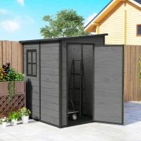 Outsunny 4'x5' Garden Storage Shed, Lean to Shed, Lockable Garden Shed with Window, Vent and Plastic Roof, Wood-Effect(m-9)