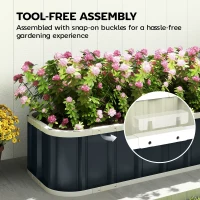 Outsunny Galvanised Raised Garden Bed, 5 x 2 x 1 ft Metal Planter with Gloves and Folded Edging, Dark Grey(m-5)