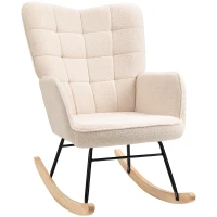 HOMCOM Silla Mecedora de Borreguito Sillón Balancín Oscilante 40° con Patas de Madera de Haya Carga 120 kg 71x98x101 cm Beige(m-1)