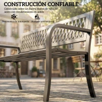 Outsunny Banco de Jardín Exterior de 2 Plazas  con Asiento Listonado Reposabrazos y Marco de Acero 119x50x75 cm Negro(m-5)