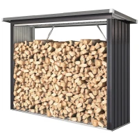 Outsunny Adăpost pentru Lemne din Oțel Exterior, Bază Ridicată și Acoperiș Înclinat, 213x66.5x150 cm, Gri Închis(m-10)