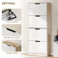 HOMCOM Scarpiera Salvaspazio Slim a 4 Cassetti per 20 Paia di Scarpe 62.5x26x156 cm, color Legno e Bianco(m-6)