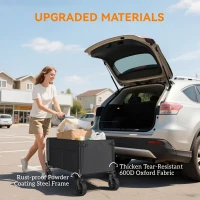 Outsunny Festival Trolley on Wheels, 150L Folding Camping Trolley Cart with Openable Sides, Adjustable Handle and Brakes for Shopping Beach Garden Fishing, Black(m-8)