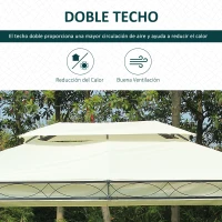 Outsunny Cenador de Jardín 4x3m con Doble Techo Estructura de Acero Anti-UV para Exterior Patio 400x300x280 cm Crema(m-4)