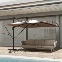 Outsunny Umbrelă de Grădină Offset cu Manivelă 3x3m Inclinabilă, Rotativă 360°, cu Bază în Cruce și Husă, din Aluminiu, pentru Terasă Piscină, UV30+, Bej(m-3)