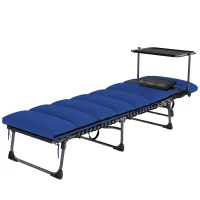 Outsunny Folding Sun Lounger with Canopy, Reclining Sunbed with Cushion, Side Pocket, Carrying Handle, Dark Blue(m-11)