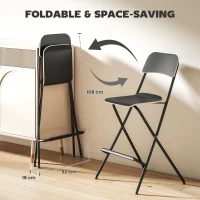 HOMCOM 2 Pcs Folding Bar Stool Chair with Steel Frame and Wooden Effect Seat, Portable Counter Height Kitchen Barstool with Footrest, Modern Foldable Seat for Kitchen, Dining, Black(m-4)
