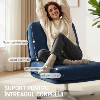 HOMCOM Fotoliu de Living Pivotant Îmbrăcat în Chenilă cu Șezut Lat, Fotoliu Modern pentru Dormitor cu Picioare Metalice, Albastru Închis(m-8)