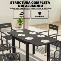 Outsunny Masă de Grădină Extensibilă pentru 4-6 Persoane 80/160x80 cm, Masă de Prânz pentru Exterior din Aluminiu cu Blat Lamelar, pentru Terasă, Balcon, Negru(m-5)