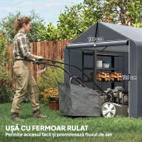 Outsunny Garaj Motociclete pentru Exterior 1,6x2,2m, Tenta Garaj cu Acoperire Impermeabilă, Ușă cu Fermoar, pentru Biciclete și Unelte din Oțel Zincat, Gri(m-5)