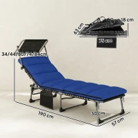 Outsunny Folding Sun Lounger with Canopy, Reclining Sunbed with Cushion, Side Pocket, Carrying Handle, Dark Blue(m-3)
