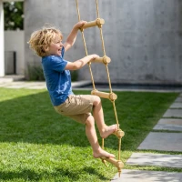 AIYAPLAY Linha Ninja Crianças 1,8 m Escada de 5 Níveis com 2 Mosquetões 2 Cintas para árvores para 3-8 Anos 40x3,5x180 cm Madeira Natural(m-4)