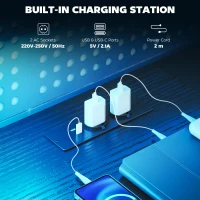 HOMCOM Gamingowy stół w kształcie litery L z LED i gniazdami, podwójny stojak na monitory, 165x80x91,5 cm, czarny wygląd drewna(m-5)