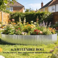 Outsunny Metal Garden Edging Border, 8 in x 21.3 ft Corrugated Heavy Duty Galvanised Steel Lawn Edging, Silver Tone(m-6)