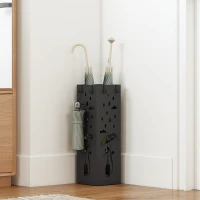 HOMCOM Suport de Umbrele Pătrat din Metal pentru Intrare, Suport Autoportant cu Tavă Detașabilă și 4 Cârlige, pentru Interior și Exterior, 15.5x15.5x49 cm, Negru(m-8)