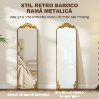 HOMCOM Oglindă de Podea Stil Baroc, 50x160 cm Oglindă de Perete și Autoportantă cu Ramă Metalică, pentru Dormitor, Living și Hol, Auriu(m-5)