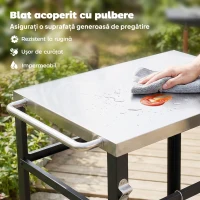 Outsunny Troller pentru Grătar de Exterior cu Blat din Oțel Inoxidabil, 4 Cârlige, Mâner și Roți Blocabile, Negru(m-4)