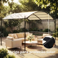 Outsunny Pérgola de Jardim 3x3 m com Toldo UV30+ Estrutura de Metal Galvanizado Telhado Arqueado Pérgola para Exterior Creme(m-5)