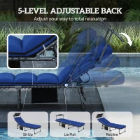 Outsunny Folding Sun Lounger with Canopy, Reclining Sunbed with Cushion, Side Pocket, Carrying Handle, Dark Blue(m-5)