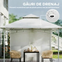 Outsunny Foișor de Grădină 3x3 m cu Corturi, Buzunare pentru Depozitare și Cârlig la Tavan, Foișor din Metal cu Acoperiș Dublu, Orificii de Drenaj, UV30+, Crem(m-8)