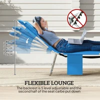 Outsunny 5-Position Adjustable Sun Loungers Set of 2 with Reading Hole and Side Pocket, Blue(m-4)
