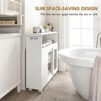 HOMCOM Dulap de Baie cu Roți, Raft Reglabil, Ușă Glisantă din Sticlă Călită, Alb(m-5)