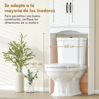 HOMCOM Armario sobre Inodoro Mueble de Baño con 2 Puertas de Cierre Silencioso Estante Abierto 64x21x173,5 cm Blanco(m-6)