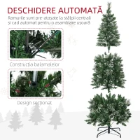 HOMCOM Brad de Craciun 180cm Artificial cu 240 Lumini LED si 618 Ramuri, Brad Acoperit cu Zapada Inalt si Ingust cu Postament din Otel(m-7)