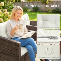 Outsunny Set Bistro pentru Exterior 3 Piese din Ratan cu Măsuță pe 2 Niveluri, Perne pentru Balcon și Terasă, Maro și Crem(m-6)