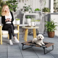 PawHut Raised Dog Bed, Portable Elevated Pet Cot with Breathable Mesh for Indoor Outdoor, for Small Medium Dogs, 75 x 51 x 18 cm, Brown(m-2)