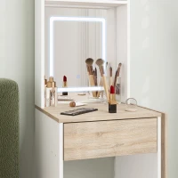 HOMCOM Small Vanity Desk with Mirror and LED Lights, Compact Dressing Table with Drop Leaf, Open Shelves and Drawer, White(m-9)
