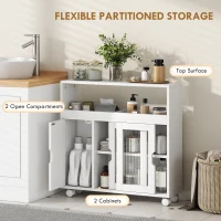 HOMCOM Dulap de Baie cu Roți, Raft Reglabil, Ușă Glisantă din Sticlă Călită, Alb(m-4)