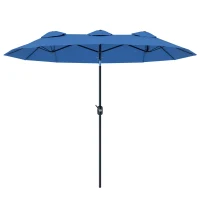 Outsunny Parasol, Tuinparasol, Kantelbaar, met Handslinger, Ventilatieopening, Polyester + Staal, Marineblauw, 295 x 152 cm(m-11)