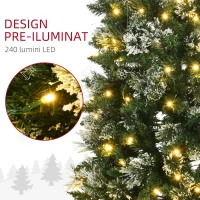 HOMCOM Brad de Craciun 180cm Artificial cu 240 Lumini LED si 618 Ramuri, Brad Acoperit cu Zapada Inalt si Ingust cu Postament din Otel(m-5)