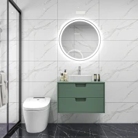 kleankin Miroir rond lumineux LED de salle de bain Ø 80 cm mural avec éclairage 3 couleurs interrupteur tactile 46W blanc argent(m-11)