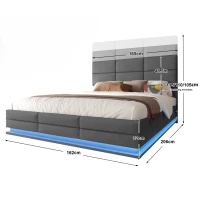Lit rembourré en velours avec tête de lit réglable en hauteur, éclairage LED et système de levage hydraulique, sans matelas, 160x200 cm, Gris(m-3)