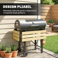 Outsunny Grătar cu Cărbuni, Grilă Mobilă cu Rafturi Pliabile și Termometru(m-5)